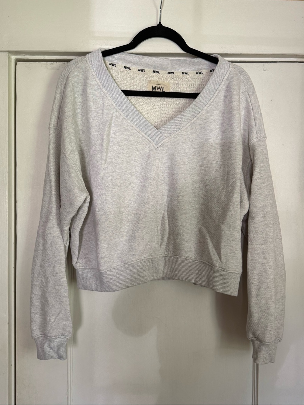 Madewell Gray V Neck Crop Sweatshirt